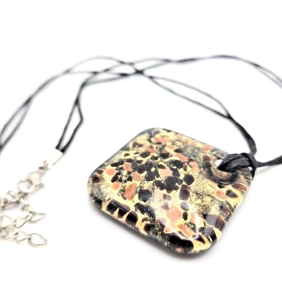 Dichroic Fused Glass 1.5" Square Pendant on 18" Hemp Cord Silvertone Closure - Picture 1 of 6